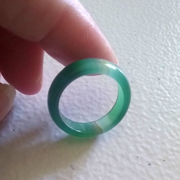 Green Banded Agate ~ Slim Stone Ring Band Size 6.75 ~ Friendship + Promise Rings - Picture 2 of 13